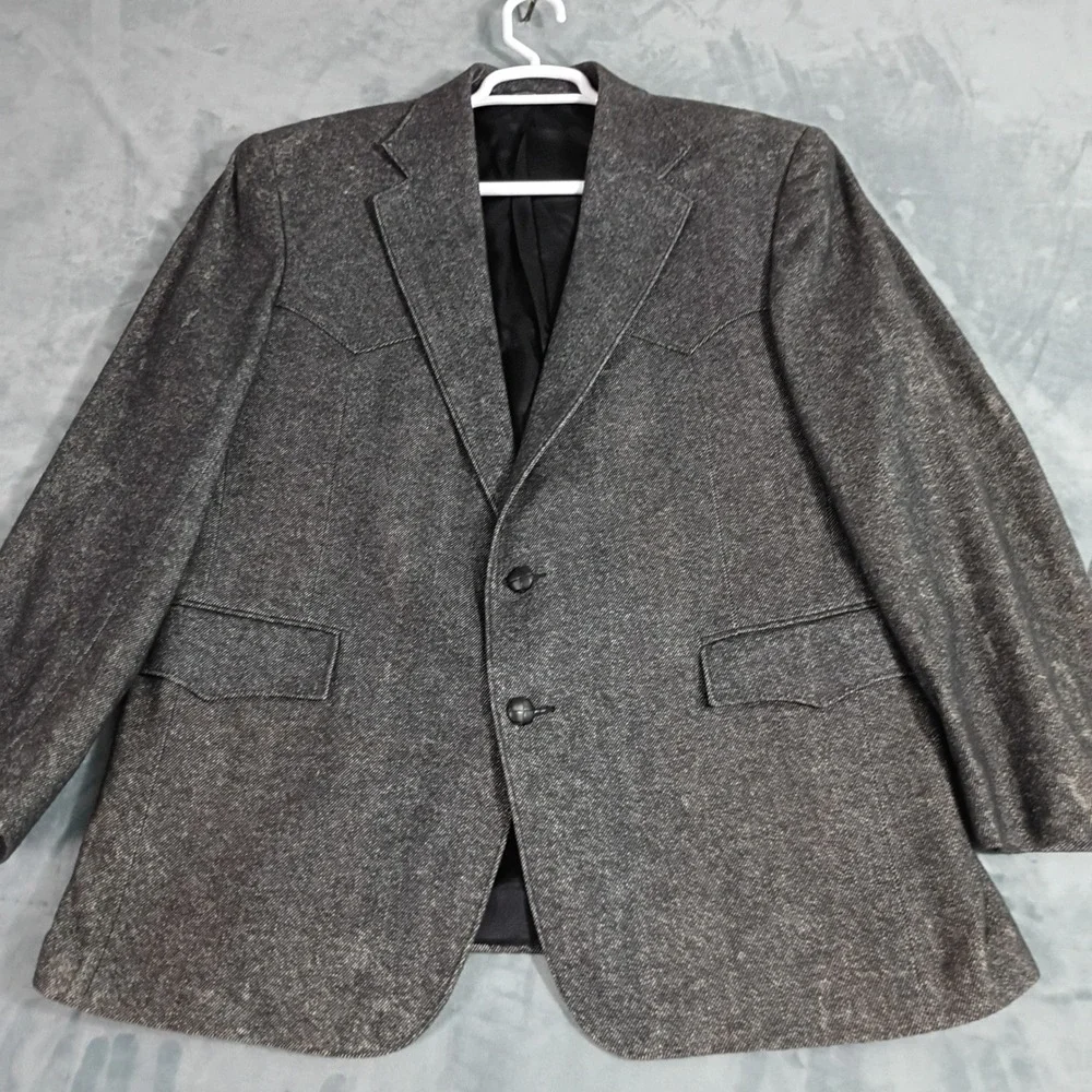 Pagano West Mens Western Blazer Grey Textured Two Button Sport Coat Made in USA
